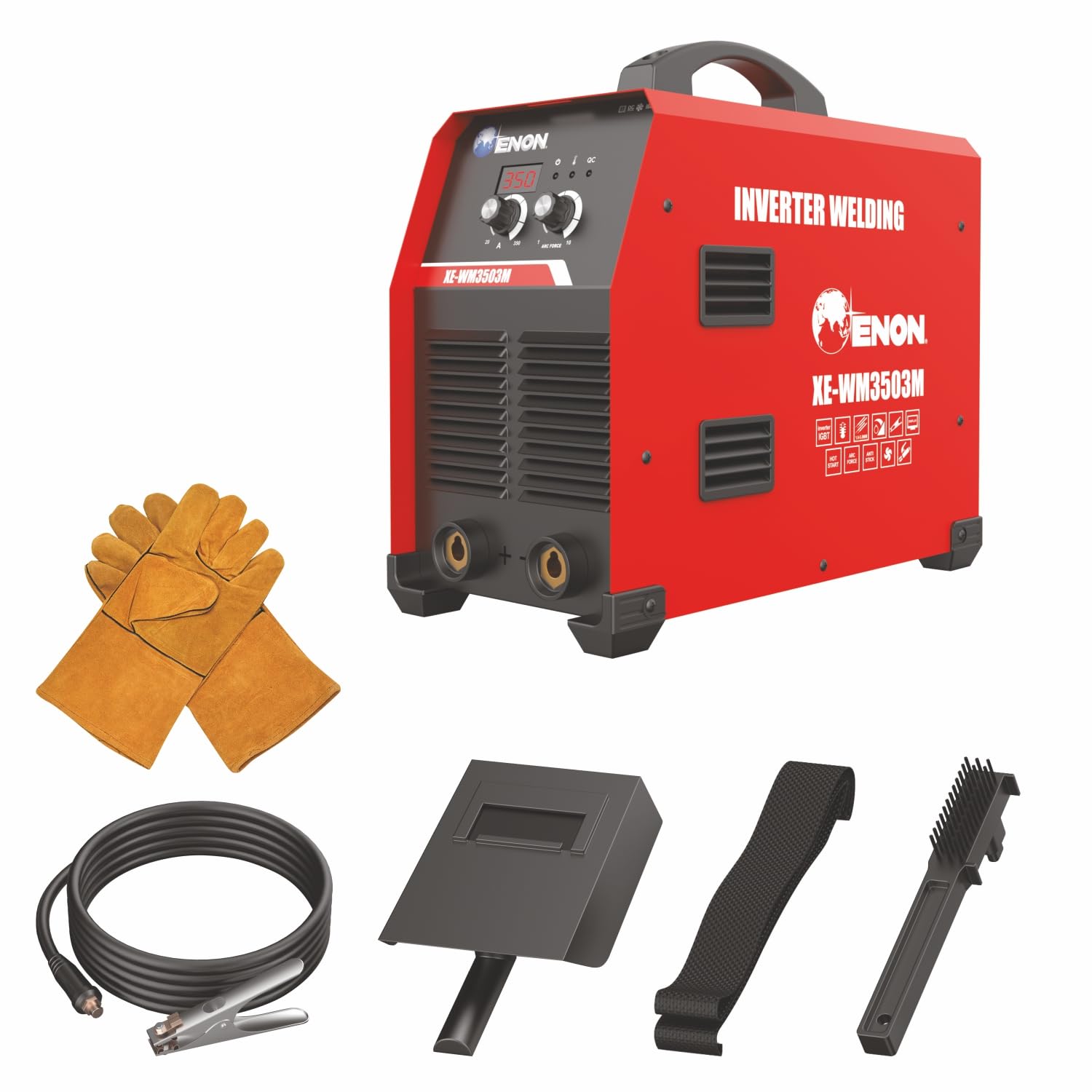 ENON Inverter ARC Welding Machine 20-350A (Advanced IGBT) 20300W, Hot Start, ARC Force, Anti-Stick, Portable (XE-WM3503M) ENON Inverter ARC Welding Machine 20-350A (Advanced IGBT) 20300W, Hot Start, ARC Force, Anti-Stick, Portable (XE-WM3503M)